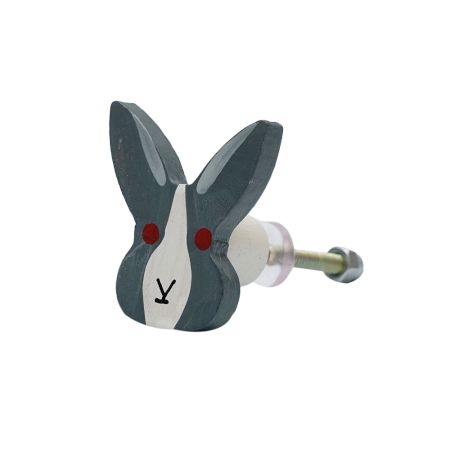 Grey and White Wooden Rabbit for Kids Dresser Knob